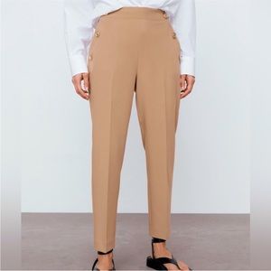 Zara Tan Gold Button Sailor Style Pants Size XS